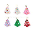 Handmade Bumpy Glass Enamel Pendants, Christmas Trees Charm, with 304 Stainless Steel Loop, Golden, 21.5x15x7mm, Hole: 4mm(PALLOY-JF04469-01)