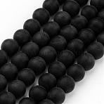 Frosted Glass Bead Strands, Round, Black, 8mm, Hole: 1mm, about 49~51pcs/strand, 14.56~15.35 inch(37~39cm)(GLAA-G016-8mm-02)