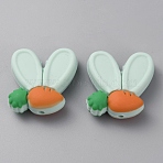 Rabbit Ears with Carrot Food Grade Eco-Friendly Silicone Focal Beads, Light Green, 27x25.5x10mm, Hole: 3mm(SIL-SZC0003-05K)