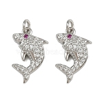 Brass Micro Pave Cubic Zirconia Pendants, Rack Plating, Shark, Lead Free & Cadmium Free, Long-Lasting Plated, with Jump Ring, Platinum, 16x10x3mm, Hole: 1.6mm(KK-L241-13P)
