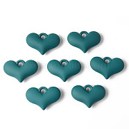 Rubberized Style Acrylic Pendants, Puffed Heart, Teal, 25x37x10mm, Hole: 4.5mm(OACR-N011-012C)