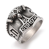 Viking 304 Stainless Steel Thors Hammer Rune Mjolnir Wide Finger Rings for Men, Antique Silver, 19mm, US Size 9(18.9mm)(RJEW-U005-10AS)