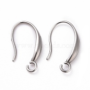 304 Stainless Steel Earring Hooks, with Horizontal Loops, Stainless Steel Color, 18x10x2.5mm, Hole: 2mm, 21 Gauge, Pin: 0.7mm(STAS-E017-01P)