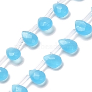 K9 Glass Beads Strands, Top Drilled, Faceted, Teardrop, Deep Sky Blue, 9x6x4mm, Hole: 0.9mm, about 40pcs/strand, 16.22''(41.2cm)(GLAA-Q102-02C)