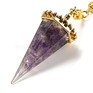 Natural Amethyst Chip & Resin Dowsing Pendulum Big Pendants, with Rack Plating Golden Tone Brass Findings, Lead Free & Cadmium Free, Hexagonal Cone, 300~305mm(G-H293-02G-06)