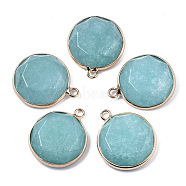 Natural White Jade Pendants, with Light Gold Plated Brass Edge, Dyed & Heated, Half Round, Faceted, 25.5x21.5x5.5~6.5mm, Hole: 2.5mm(G-N326-30B)