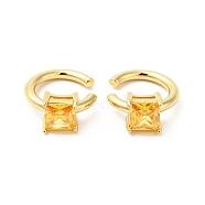 Cubic Zirconia Square Open Cuff Earrings, Real 18K Gold Plated Brass Jewelry for Women, Cadmium Free & Nickel Free & Lead Free, Gold, 15x18x7mm(EJEW-G312-16G-02)
