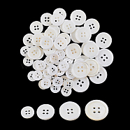 Nbeads 44Pcs 4 Style Natural Freshwater Shell Buttons, 4-Hole, Flat Round, Snow, 11.4~20x2~2.5mm, Hole: 1.6~2mm(BUTT-NB0001-68)