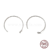Rhodium Plated 925 Sterling Silver Earring Hooks, Twisted Ear Wire, with Open Loop, Real Platinum Plated, 19mm, Hole: 2.5mm, Pin: 1mm(STER-M114-04P)