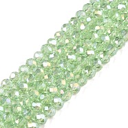 Electroplate Glass Beads Strands, AB Color Plated, Faceted, Rondelle, Pale Green, 4x3mm, Hole: 0.4mm, about 113~115pcs/strand, 16.14~16.34 inch(41~41.5cm)(EGLA-A044-T4mm-B09)