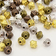 Tibetan Style Bicone Spacer Beads, Cadmium Free & Nickel Free & Lead Free, Mixed Color, 6.5x7.5mm, Hole: 1mm, about 320pcs/200g(TIBEB-X0003-NR)