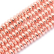 Electroplate Non-magnetic Synthetic Hematite Beads Strands, Grade AA, Long-Lasting Plated, Faceted, Rondelle, Rose Gold Plated, 4x2mm, Hole: 1mm, about 175pcs/strand, 15.7 inch(40cm)(G-L485-06B-RG)