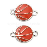 Alloy Enamel Connector Charms, Sports Links, Cadmium Free & Lead Free, Platinum, Orange Red, Basketball, 14.5~15x21.5x3mm, Hole: 2mm(ENAM-L048-01P-02)