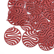 430 Stainless Steel Filigree Pendants, Spray Painted, Etched Metal Embellishments, Oval, Red, 30x25x0.3mm, Hole: 1.2mm(X-STAS-T042-09C)
