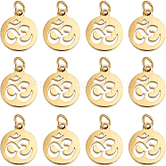 BENECREAT 304 Stainless Steel Pendants, Flat Round with Om Symbol, Golden, 14x12x1.1mm, Hole: 3mm(STAS-BC0003-32)