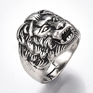 Adjustable Alloy Finger Rings, Wide Band Rings, Lion, Antique Silver, Size 10, 20mm(RJEW-T006-37)
