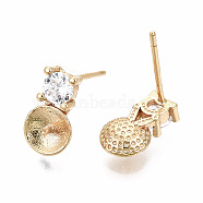 Brass Micro Pave Clear Cubic Zirconia Stud Earring Findings, for Half Drilled Bead, Nickel Free, Real 18K Gold Plated, 11x6mm, Pin: 0.7mm, Pin: 0.6mm(for Half Drilled Bead)(X-KK-T056-122G-NF)