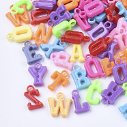 Opaque Acrylic Pendants, Mixed Letters, Mixed Color, 13~15x6~13x3.5mm, Hole: 2mm(X-MACR-S296-95A)