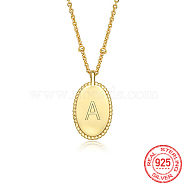925 Sterling Silver Letter Initial Oval Pendant Necklaces for Women, with Cable Chains, Real 18K Gold Plated, Letter A, 15.75 inch(40cm)(EL6437-1)