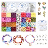 DIY Bracelet Necklace Making Kit, Including Imitation Pearl & Luminous & Letter Acrylic & Glass Seed& Polymer Clay Disc Beads, Heart & Mermaid & Butterfly & Flower Alloy Pendants, Mixed Color(DIY-FS0003-91)