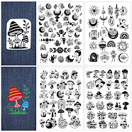 4 Sheets 2 Style Bohemia Style Water Soluble Fabric, Wash Away Embroidery Stabilizer, Moon & Mushroom, Mixed Shapes, 300x212x0.1mm, 2 sheets/style(DIY-CP0009-52D)