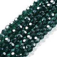 Electroplate Transparent Glass Beads Strands, Faceted(32 Facets), Round, Pearl Luster Plated, Sea Green, 6mm, Hole: 1mm, about 98~100pcs/strand, 20.39~20.59 inch(51.8~52.3cm)(EGLA-A035-T6mm-A18)