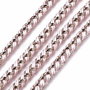 Two-Color Polyester Braided Cords, with KC Gold Metallic Thread, for Bracelet Necklace Jewelry Making, Pink, 3.5mm, about 54.68 yards(50m)/roll(OCOR-S127-001G)