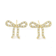 Brass Cubic Zirconia Stud Earrings for Women, Bowknot, Real 18K Gold Plated, 15x12mm(EJEW-S217-B04)