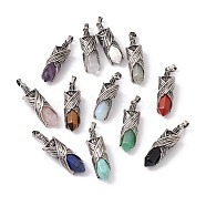 Natural & Synthetic Mixed Gemstone Pendants, Faceted Bullet Charms, Rack Plating Antique Silver Tone Brass Wing Findings, Cadmium Free & Lead Free, Mixed Dyed and Undyed, 42.5x12.5x11mm, Hole: 8x5mm(G-H281-01)