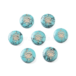 Synthetic Turquoise Beads, with Golden Tone Brass Slices, Flat Round, Eye, 15x4mm, Hole: 1mm(G-F775-A05)