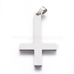 304 Stainless Steel Big Pendants, Inverted Cross, Stainless Steel Color, 55x30x2.5mm, Hole: 4.5x7.5mm(STAS-L218-04P)