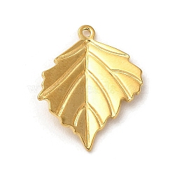 304 Stainless Steel Pendants, Leaf Charm, Golden, 23x17.5x3mm, Hole: 1.2mm(STAS-B046-01)