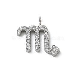 304 Stainless Steel Micro Pave Cubic Zirconia Charms, Constellation, Scorpio, 13.5x14.5x2mm, Hole: 1.8mm(STAS-Z107-09P-07)