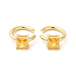 Cubic Zirconia Square Open Cuff Earrings, Real 18K Gold Plated Brass Jewelry for Women, Cadmium Free & Nickel Free & Lead Free, Gold, 15x18x7mm(EJEW-G312-16G-02)