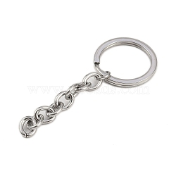 Polishing 304 Stainless Steel Split Key Rings, Keychain Clasp Findings, with Extended Cable Chains, Stainless Steel Color, 84mm, Key Rings: 30x2.8mm(STAS-H558-45P-1)