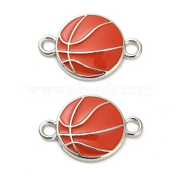 Alloy Enamel Connector Charms, Sports Links, Cadmium Free & Lead Free, Platinum, Orange Red, Basketball, 14.5~15x21.5x3mm, Hole: 2mm(ENAM-L048-01P-02)