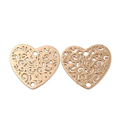 Rack Plating Brass Connector Charms, Etched Metal Embellishments, Long-Lasting Plated, Heart Links, Light Gold, 12.5x13.5x0.3mm, Hole: 1.2mm(KK-Q792-19LG)