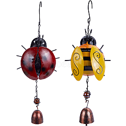 Gorgecraft 2Pcs 2 Styles Bee & Ladybug Wind Chimes, with Bell, Glass and Iron Findings, for Home, Party, Festival Decor, Garden, Mixed Color, 290~320mm, 1pc/style(HJEW-GF0001-40)