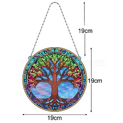 DIY Diamond Painting Hanging Pendants Decoration Kits, Including PET Big Pendants, Resin Rhinestones Bag, Diamond Sticky Pen, Tray Plate and Glue Clay, Flat Round, Tree of Life, 380mm, Pendant: 190mm(PW-WG8D040-04)