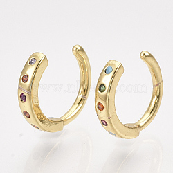 Brass Cubic Zirconia Cuff Earrings, Golden, Colorful, 9.5x2.5mm(EJEW-S201-187)