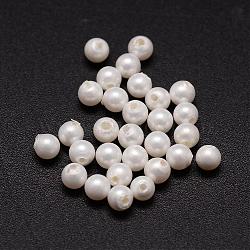 Shell Pearl Beads, Round, Grade A, Half Drilled, White, 3~3.5mm, Hole: 1mm(BSHE-L031-01-3mm)