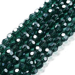 Electroplate Transparent Glass Beads Strands, Faceted, Round, Pearl Luster Plated, Sea Green, 6mm, Hole: 1mm, about 98~100pcs/strand, 20.39~20.59 inch(51.8~52.3cm)(EGLA-A035-T6mm-A18)