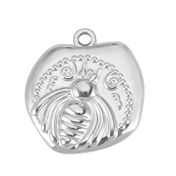 Stainless Steel Pendants, Irregular Flat Round with Bees Charms, Stainless Steel Color, 17.9x19mm(PW-WG61285-01)