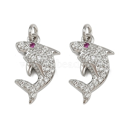 Brass Micro Pave Cubic Zirconia Pendants, Rack Plating, Shark, Lead Free & Cadmium Free, Long-Lasting Plated, with Jump Ring, Platinum, 16x10x3mm, Hole: 1.6mm(KK-L241-13P)