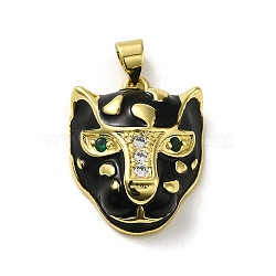 Rack Plating Brass Micro Pave Cubic Zirconia Pendants, with Enamel, Long-Lasting Plated, Cadmium Free & Lead Free, Tiger, Real 18K Gold Plated, 22.5x7.5x7.5mm, Hole: 5x3mm(KK-A210-02A-G)