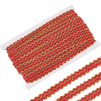 12M Polyester Glitter Wavy Fringe Trim Ribbon, Wave Bending Ribbon for Garment Accessories, Red, 5/8 inch(15mm), about 13.12 Yards(12m)/Board