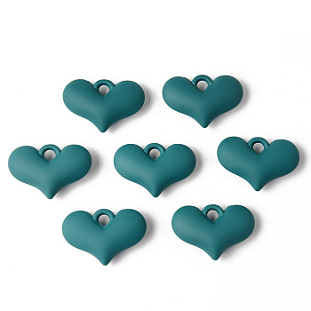 Rubberized Style Acrylic Pendants, Puffed Heart, Teal, 25x37x10mm, Hole: 4.5mm