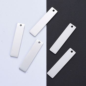 304 Stainless Steel Pendants, Manual Polishing, Blank Stamping Tags, Rectangle, Stainless Steel Color, 40x9x1.8mm, Hole: 2mm