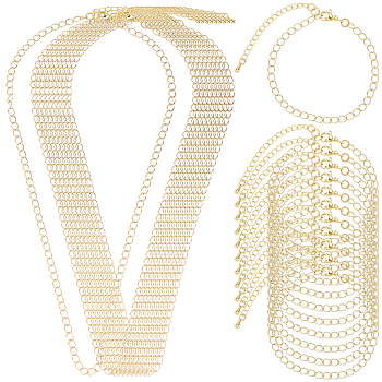 20Pcs Brass Cable Chain Bracelets & Necklaces Sets for Women, Golden, 7-1/8 inch(18cm)