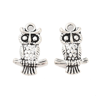 Rack Plating Alloy Pendants, Electroplate Nickel Cadmium Free & Lead Free, Owl, Antique Silver, 19x12.5x3mm, Hole: 1.8mm